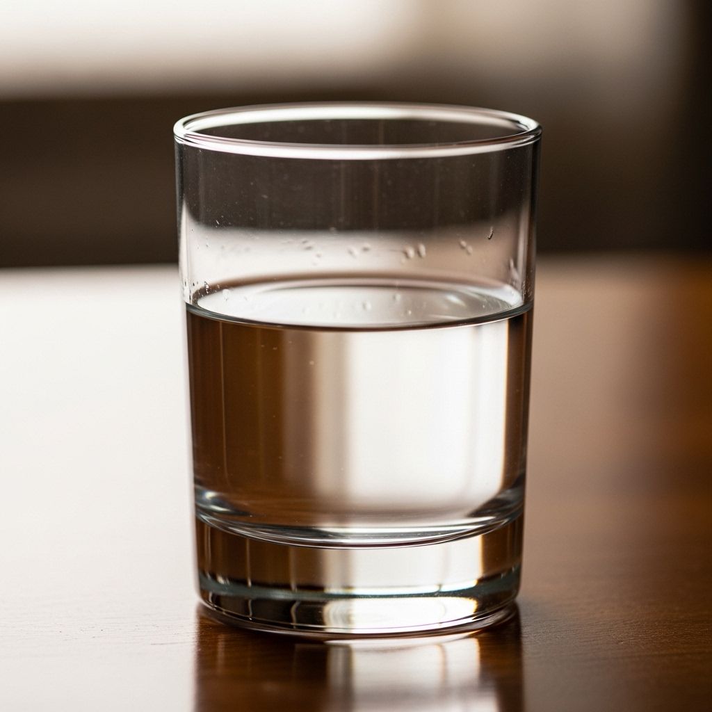 Verre d'eau fraîche avec des tranches de citron et des feuilles de menthe sur une table en bois, lumière du matin douce et chaude en arrière-plan